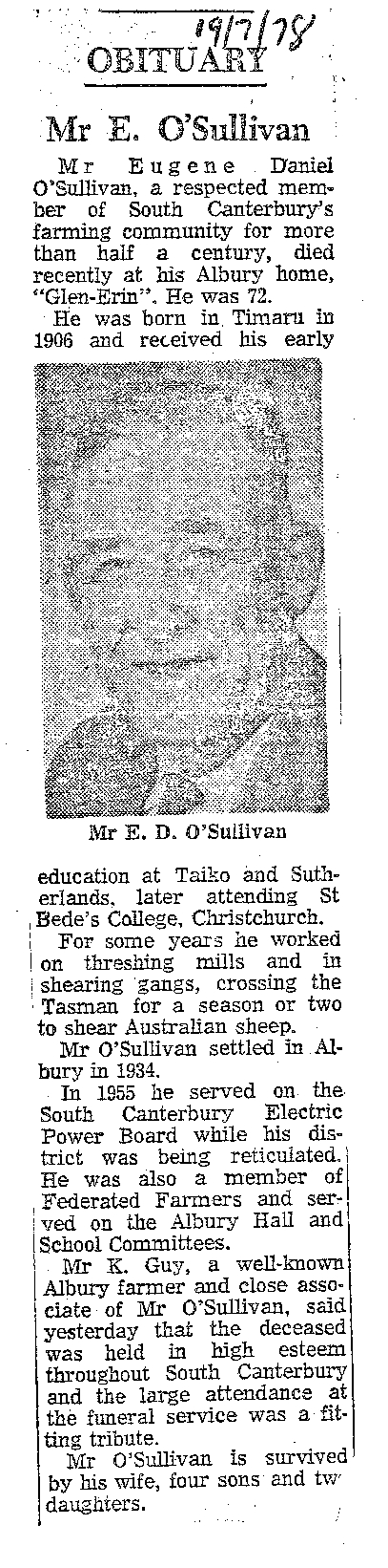 Obituary: Mr E O'Sullivan