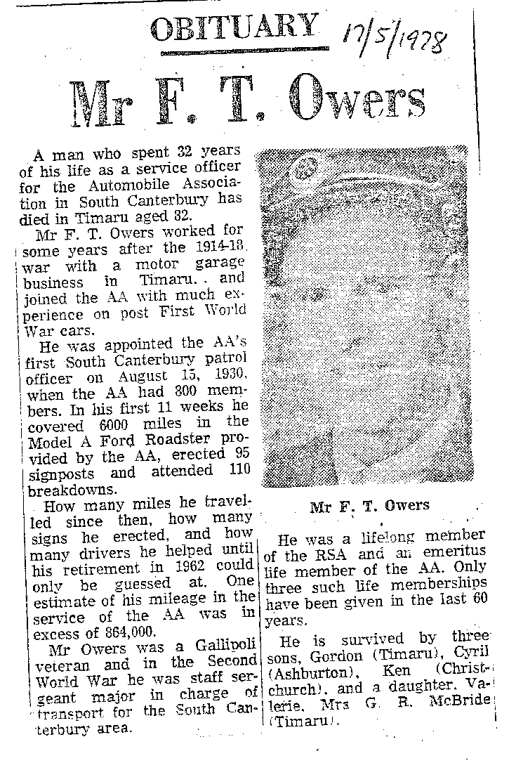 Obituary: Mr F T Owers