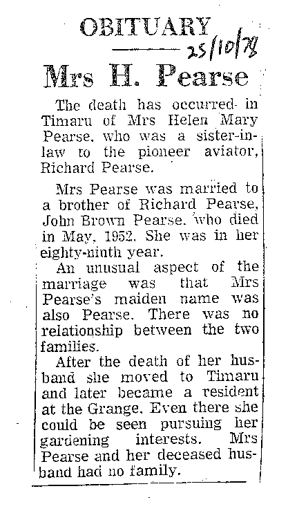 Obituary: Mrs H Pearse