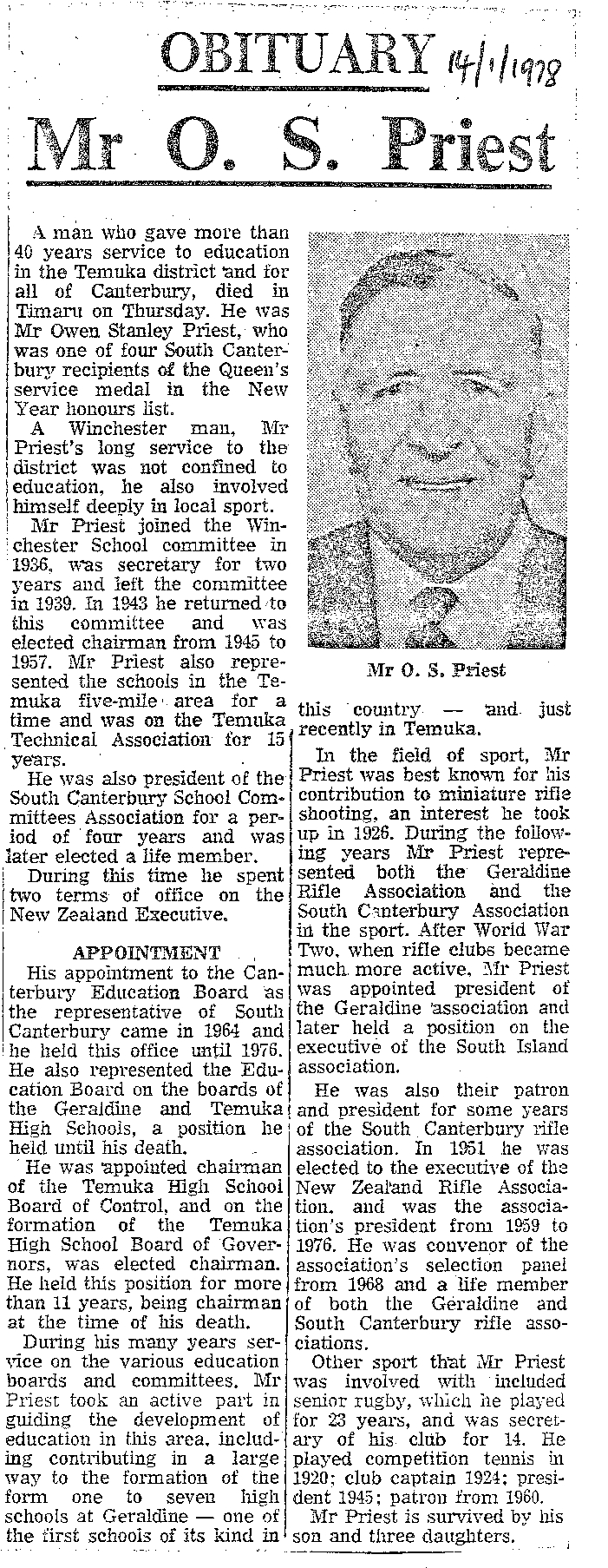 Obituary: Mr O S Priest