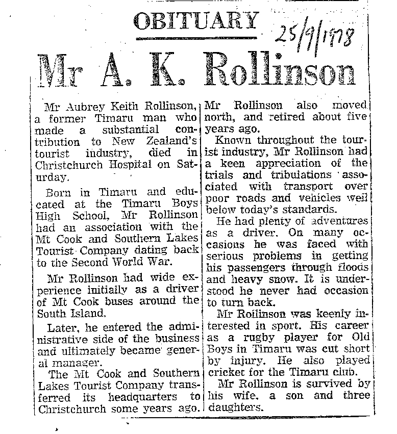 Obituary: Mr A K Rollinson