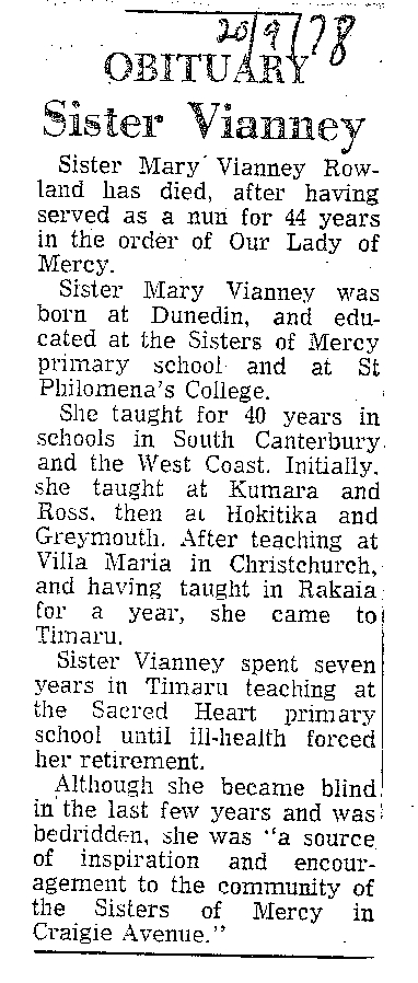 Obituary: Sister Vianney