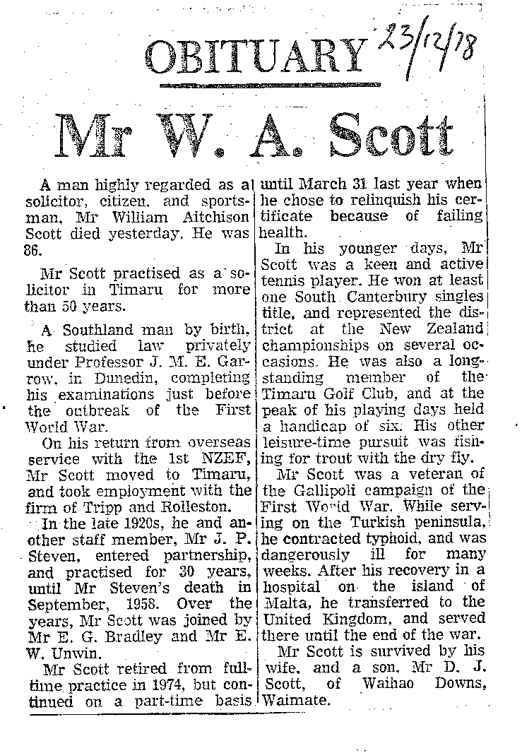 Obituary: Mr W A Scott