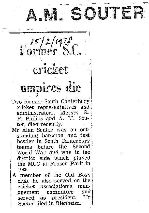 Obituary: A M Souter, Former SC Cricket umpires die