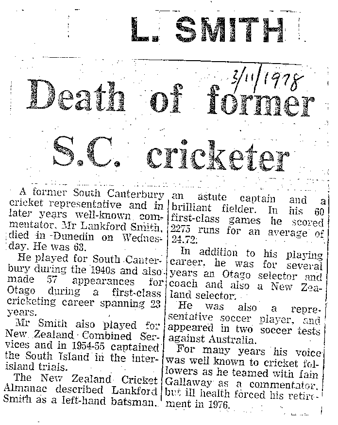 Obituary: L Smith, Death of former SC cricketer