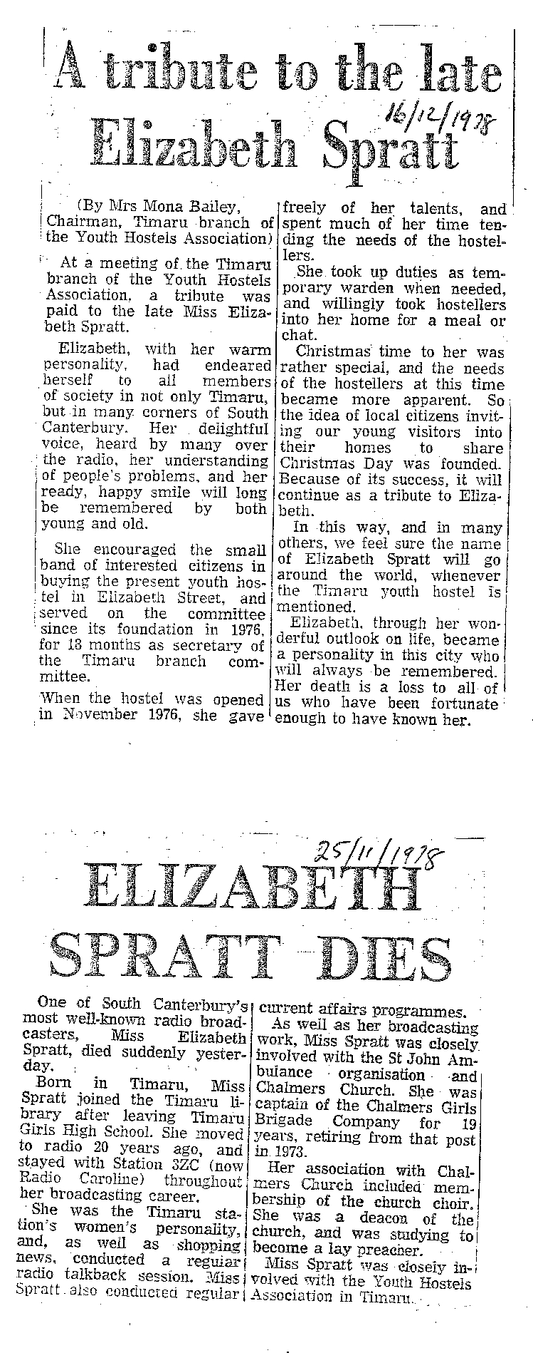 Obituary: Elizabeth Spratt, A tribute to the late Elizabeth Spratt