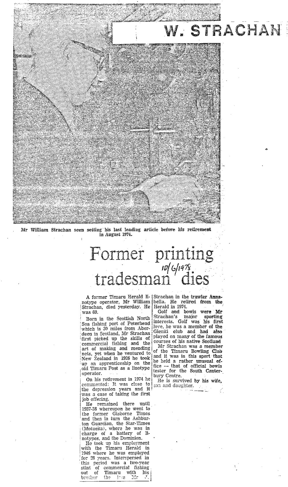 Obituary: W Strachan, Former printing tradesman dies