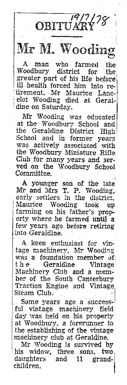 Obituary: Mr M Wooding