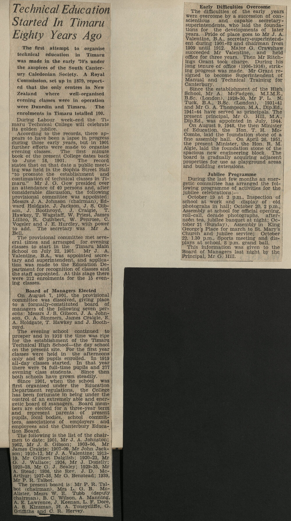 Technical Education Started in Timaru Eighty Years Ago