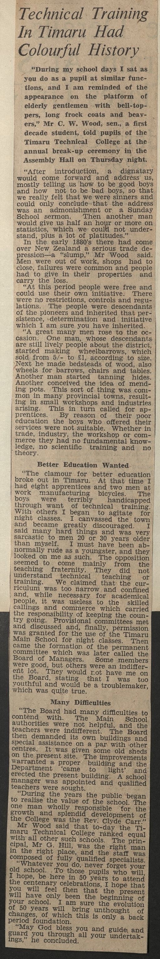 Technical Training In Timaru Had Colourful History