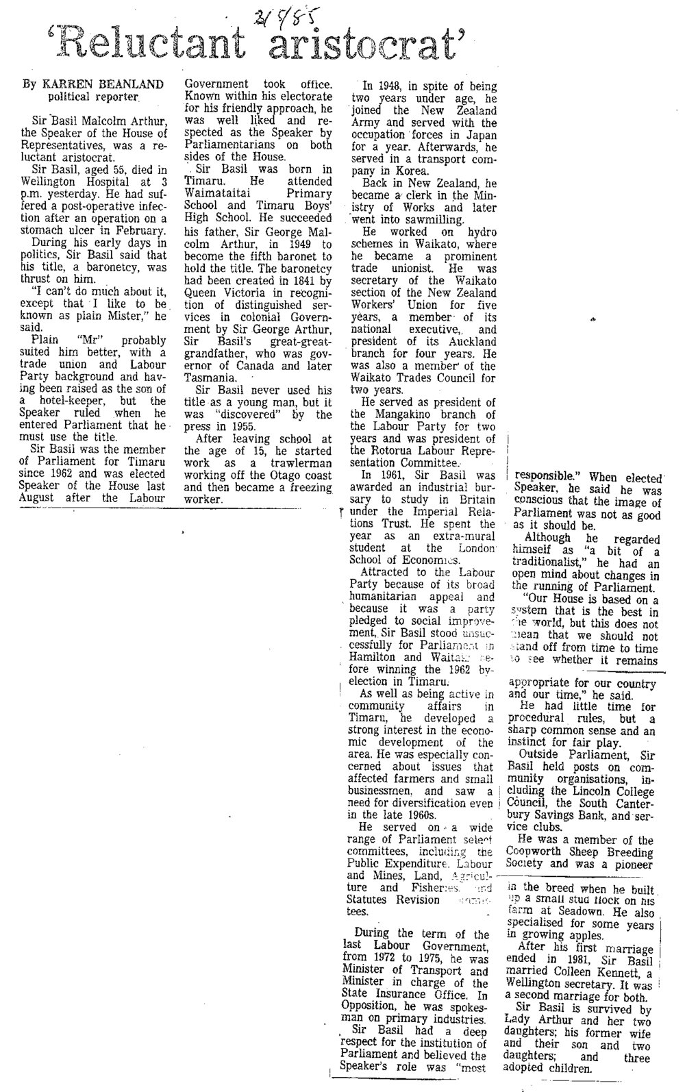 Obituary: Sir Basil Arthur, 'Reluctant aristocrat'