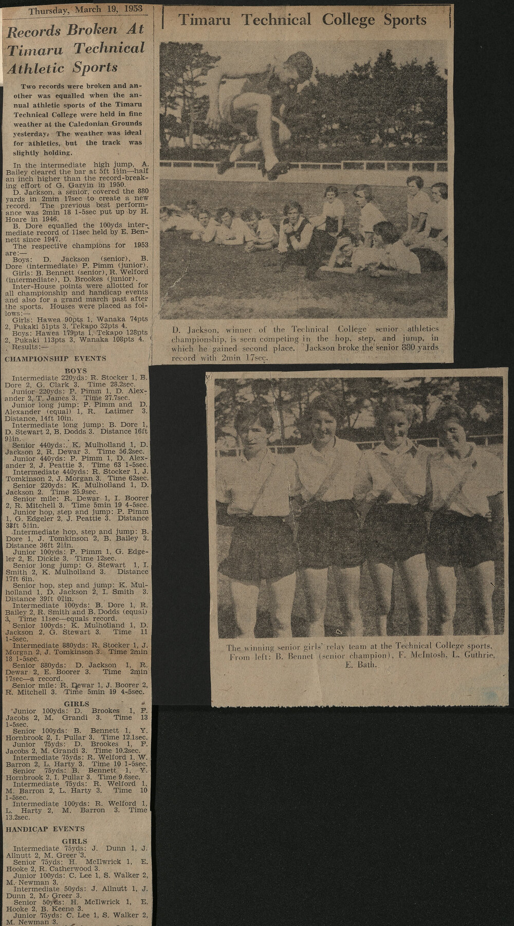 Records broken at Timaru Technical Athletic Sports|Timaru Technical College Sports