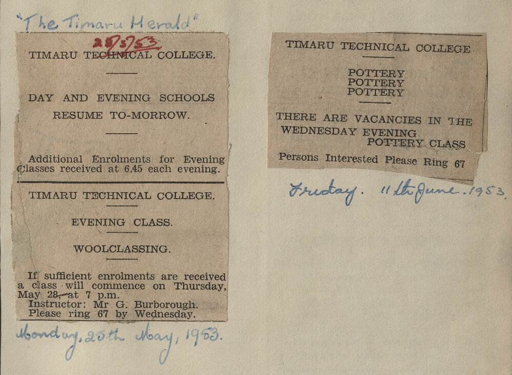 Timaru Technical College Day and Evening Classes advertisements