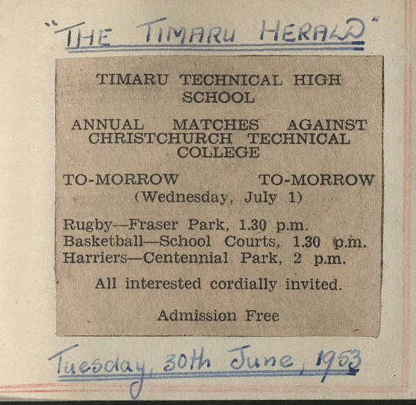Timaru Technical High School: Annual Matches Against Christchurch Technical College To-morrow