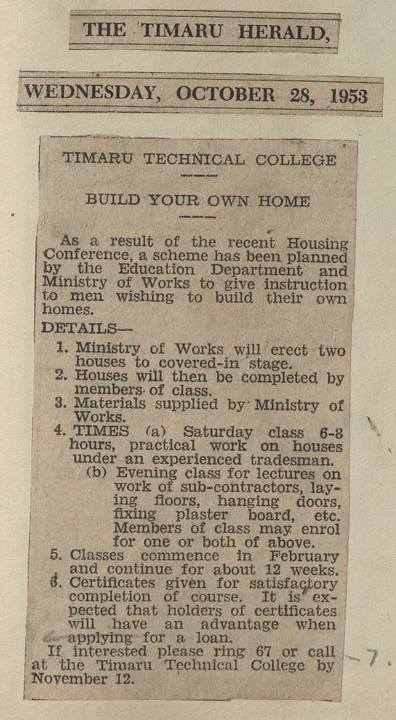 Timaru Technical College Build Your Own Home advertisement
