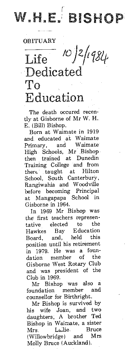 Obituary: W H E Bishop