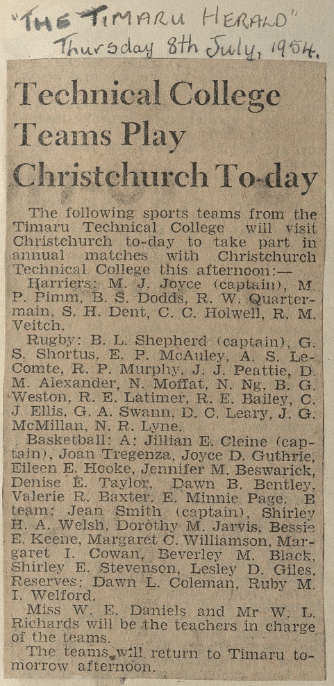 Technical College Teams Play Christchurch To-day