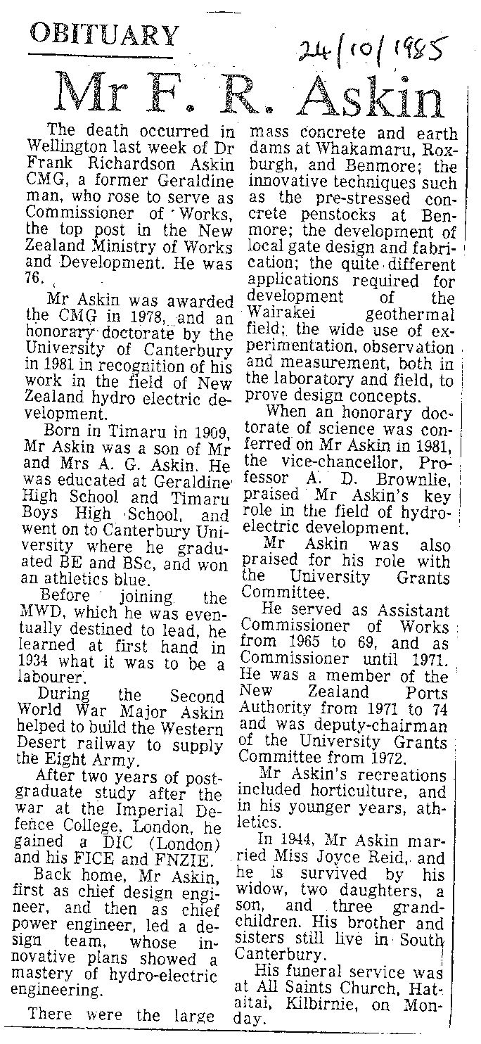 Obituary: Mr F R Askin