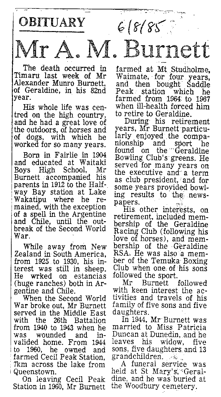 Obituary: Mr A M Burnett