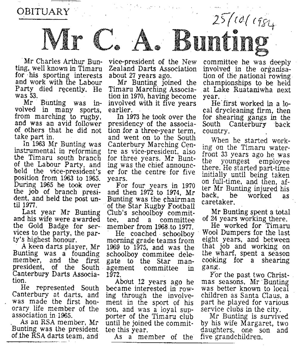 Obituary: Mr C A Bunting