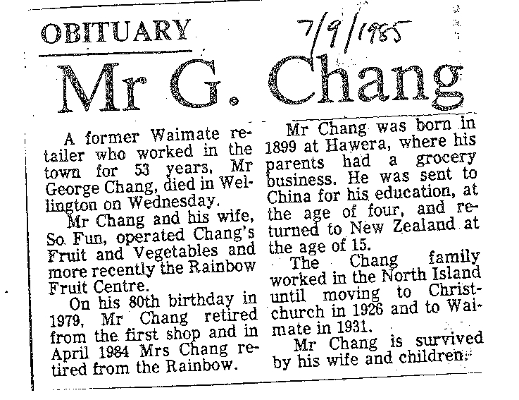 Obituary: Mr G Chang