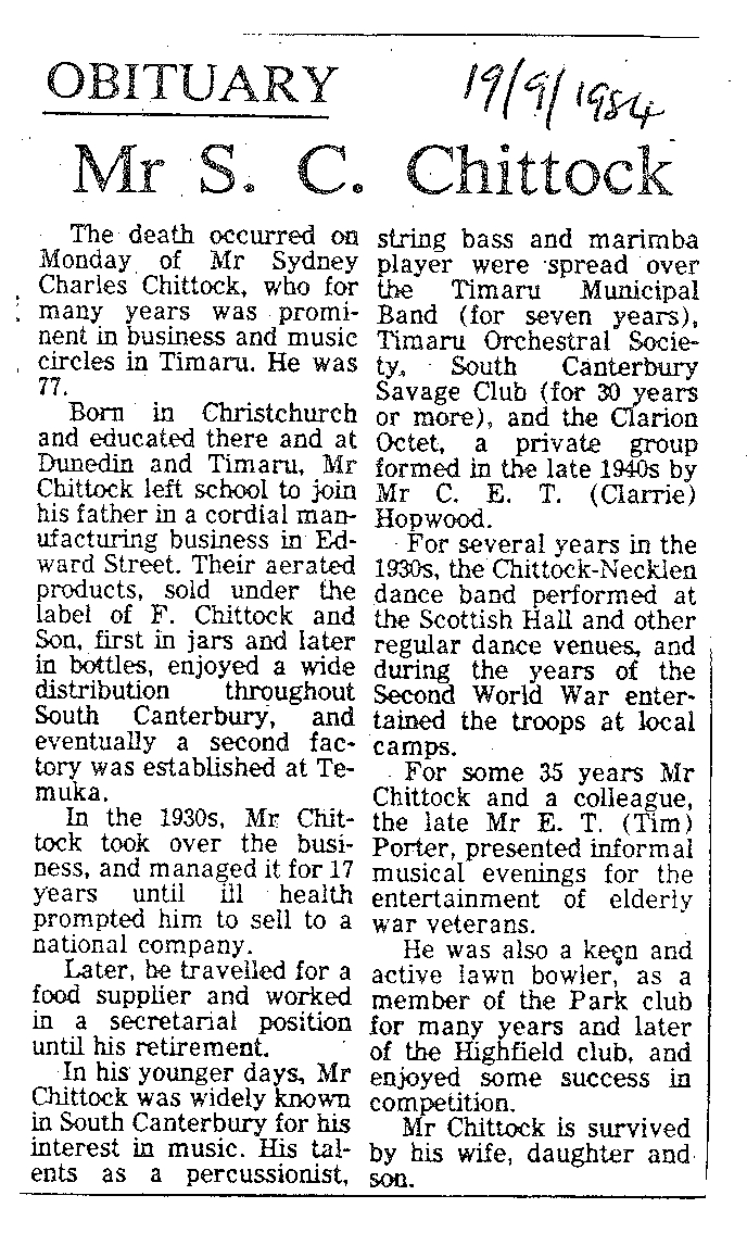 Obituary: Mr S C Chittock