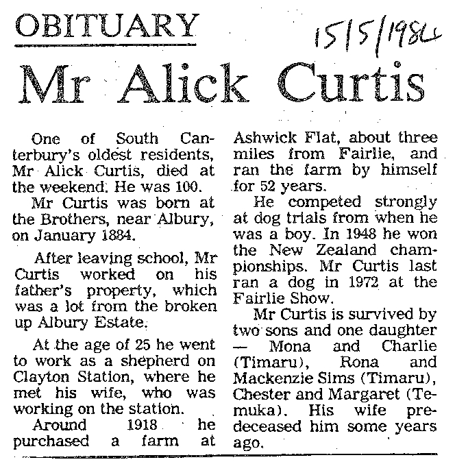 Obituary: Mr Alick Curtis
