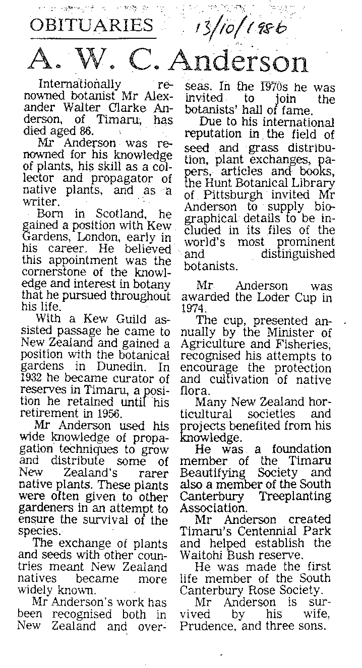 Obituary: A W C Anderson