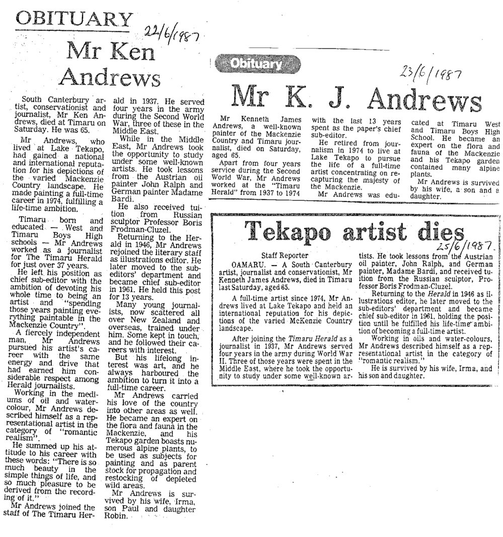 Obituary: Mr Ken Andrews, Tekapo artist dies
