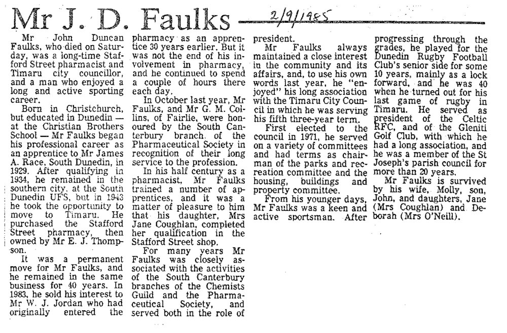 Obituary: Mr J D Faulks