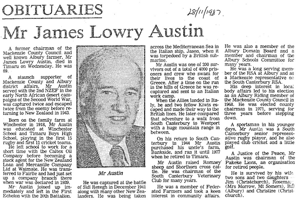 Obituary: Mr James Lowry Austin