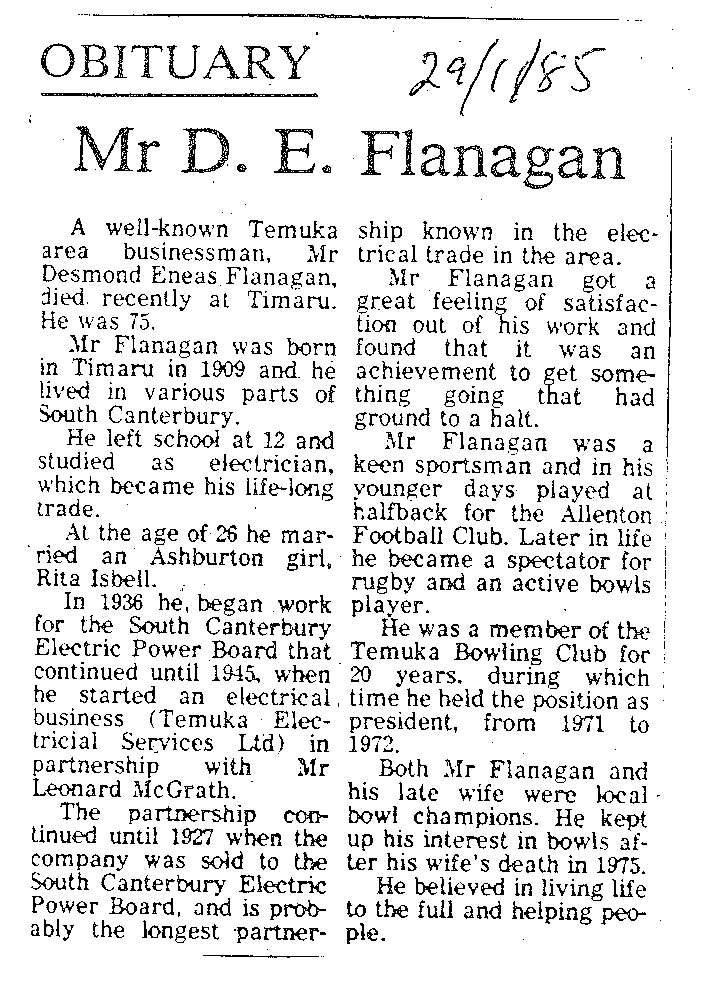 Obituary: Mr D E Flanagan