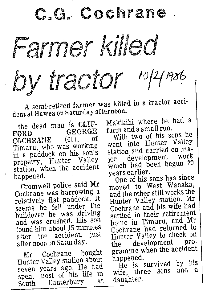 Obituary: C G Cochrane, Farmer killed by tractor
