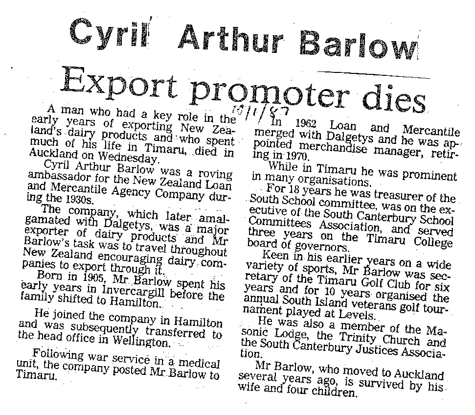 Obituary: Cyril Arthur Barlow, Export promoter dies