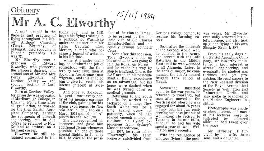 Obituary: Mr A C Elworthy