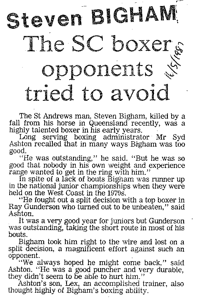 Obituary: Steven Bigham, The SC boxer opponents tried to avoid