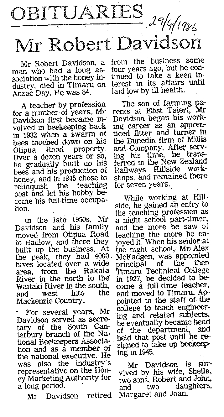 Obituary: Mr Robert Davidson