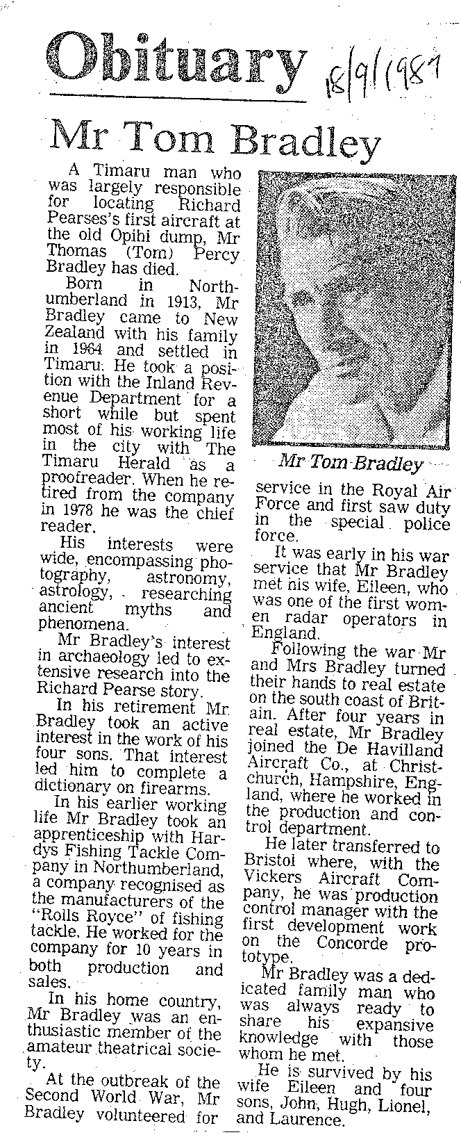 Obituary: Mr Tom Bradley
