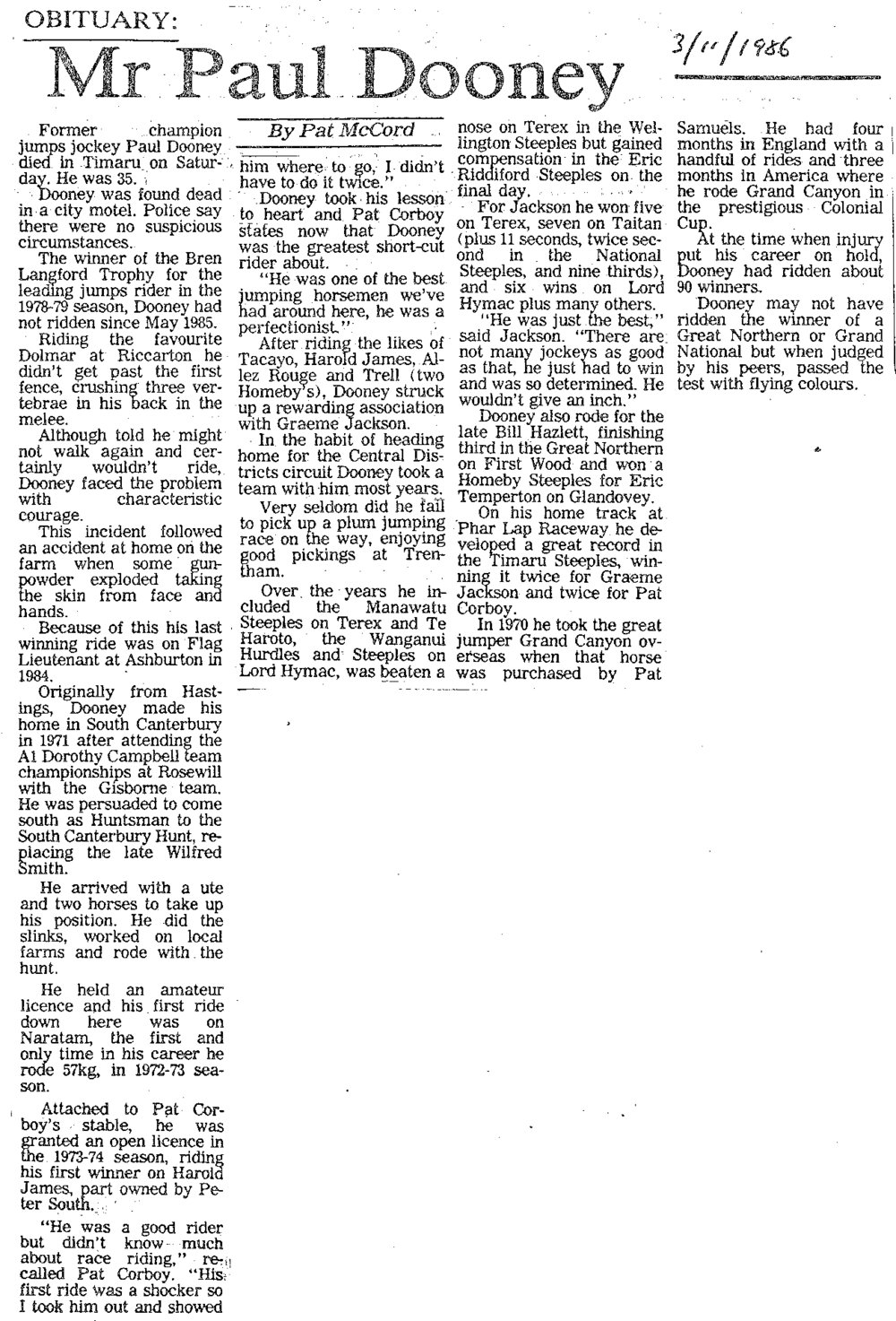 Obituary: Mr Paul Dooney