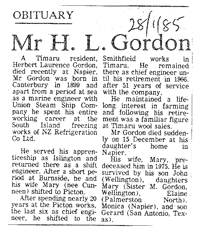 Obituary: Mr H L Gordon