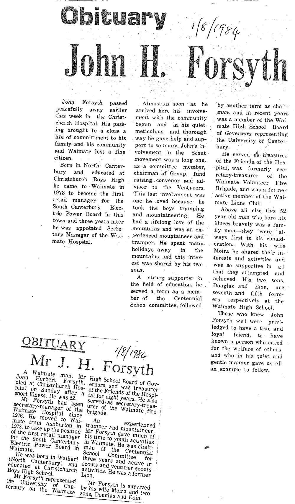 Obituary: John H Forsyth