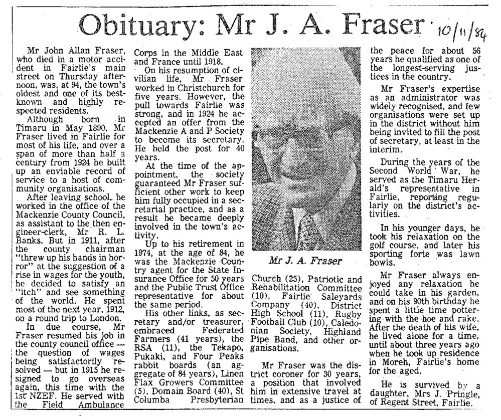 Obituary: Mr J A Fraser