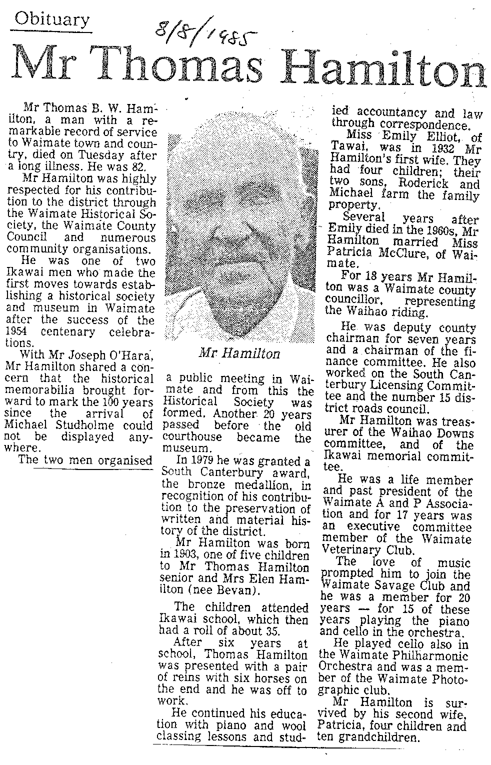 Obituary: Mr Thomas Hamilton