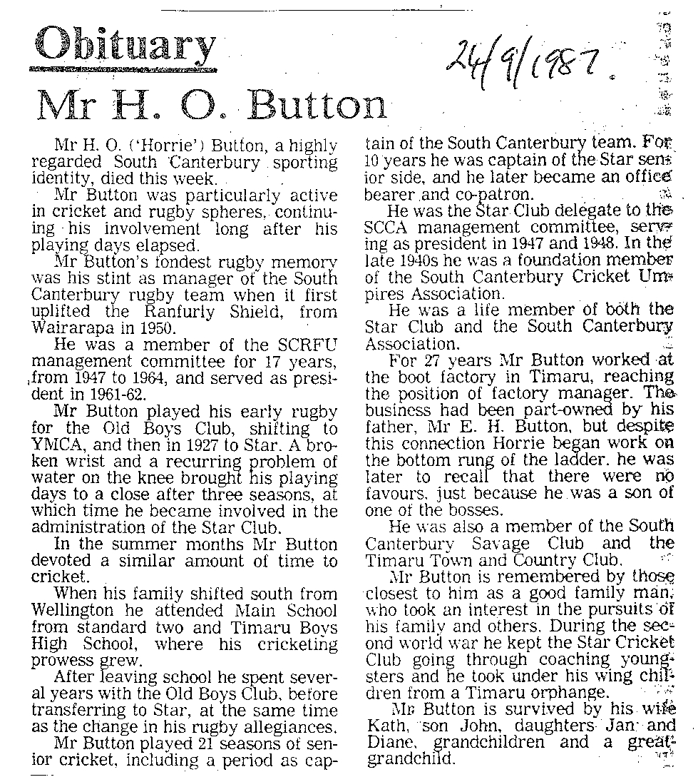 Obituary: Mr H O Button