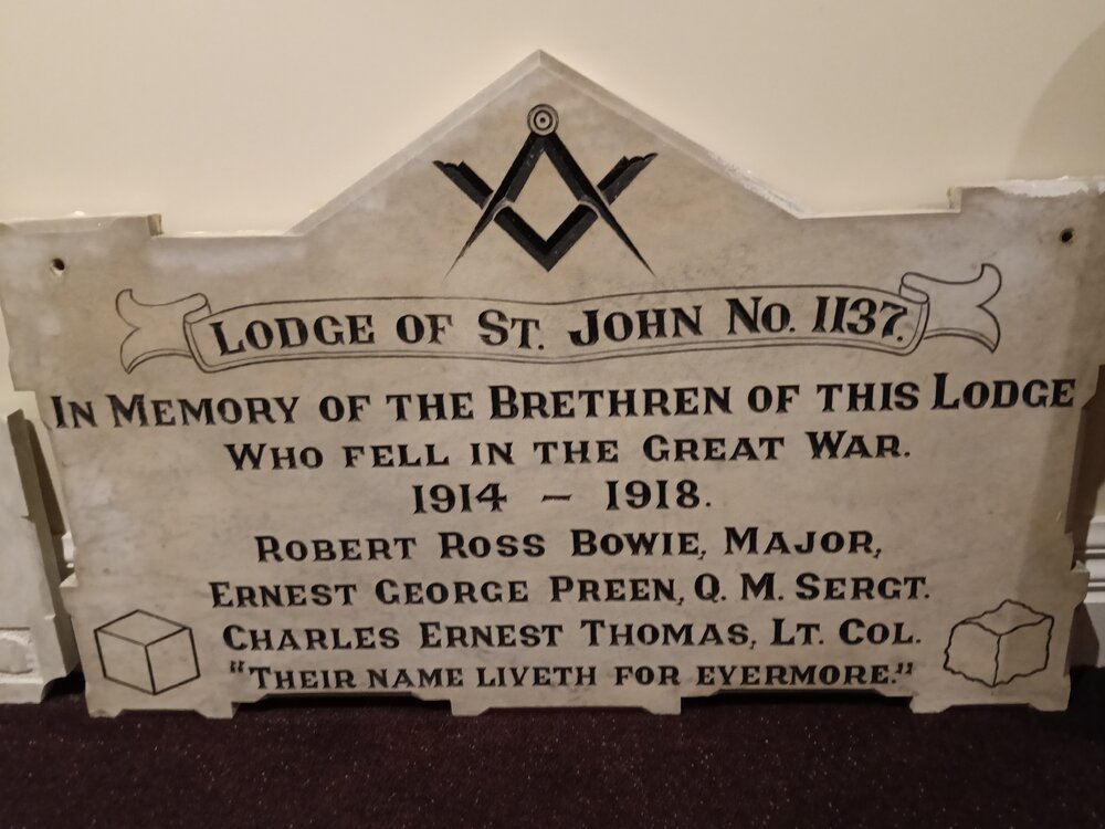 Masonic Lodge of St John war memorial plaque