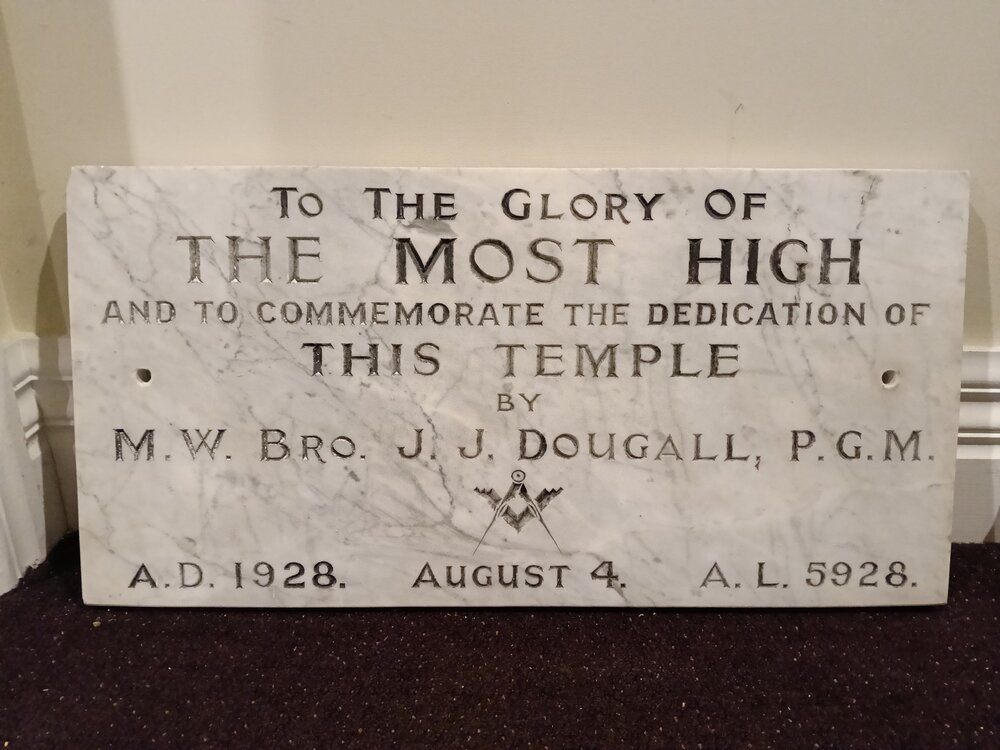 Masonic Temple dedication plaque
