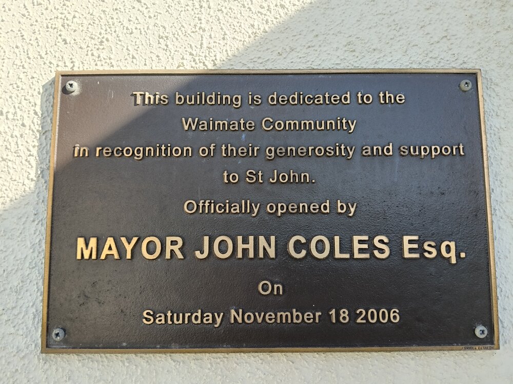 St John&rsquo;s Waimate opening plaque