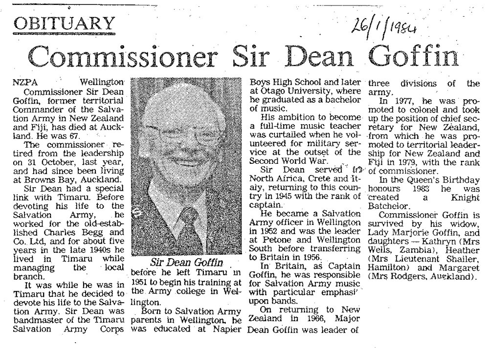 Obituary: Commissioner Sir Dean Goffin