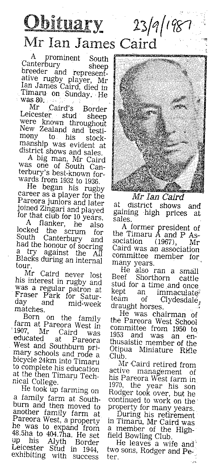 Obituary: Mr Ian James Caird