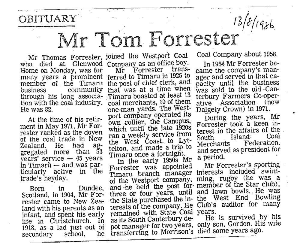 Obituary: Mr Tom Forrester
